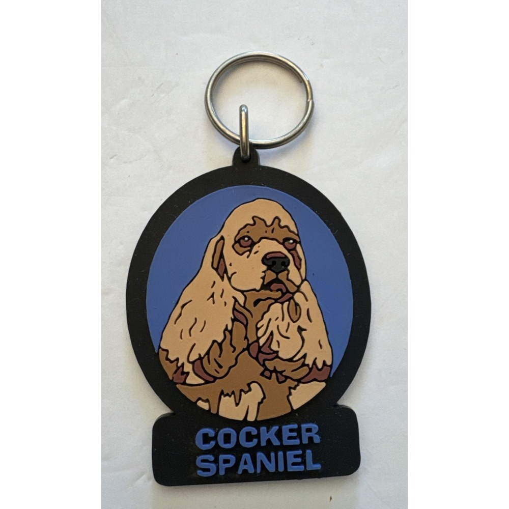 Cocker Spaniel Keychain Etched rubber Vintage 90's SWIBCO Dog keyring NOS